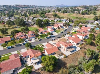 Aerial,View,Of,Southern,California,Houses,In,Inland,Town,Corona,